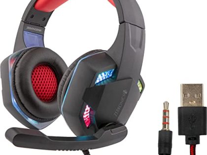 Zebronics Zeb-Phoenix Gaming Headphone with 3.5mm Jack & USB for Multicolor LED Lights, 40mm Neodymium Drivers, 1.8m Braided Cable, Adjustable Mic/Volume Controls and Single to Dual Pin Converter