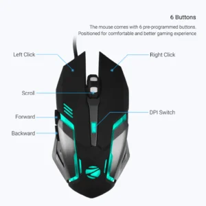 ZEBRONICS ZEB-TRANSFORMER-M Wired Optical Gaming Mouse USB 3.0, Black